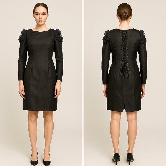 Rare! European Black Corset Dress, Genuine Steel Busk, Size 22" (X-Small), NWOT - Picture 1 of 10